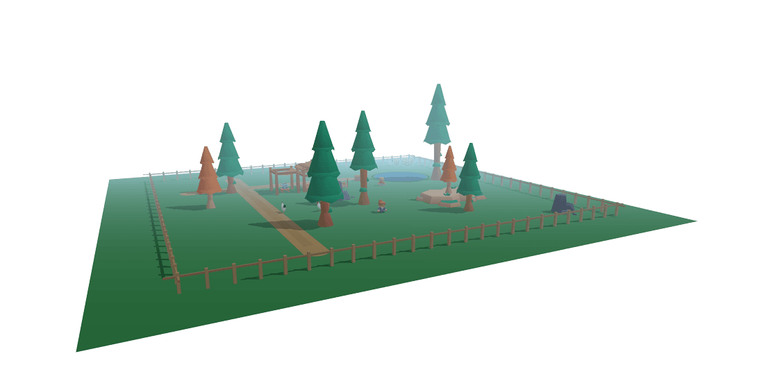 Screenshot of the 3D farm portfolio world